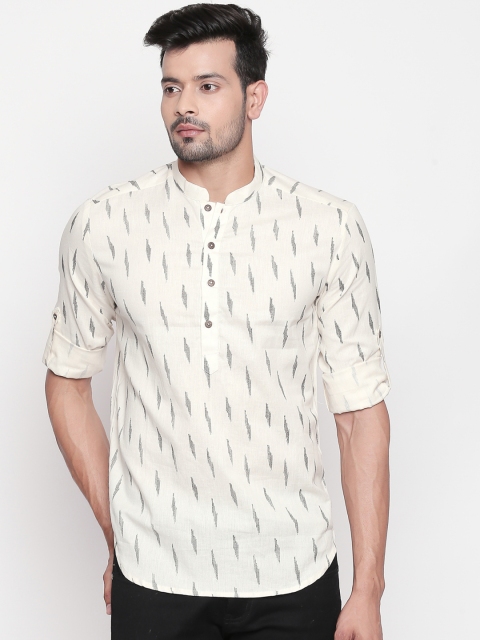

indus route by Pantaloons Men Off-White Printed Straight Kurta
