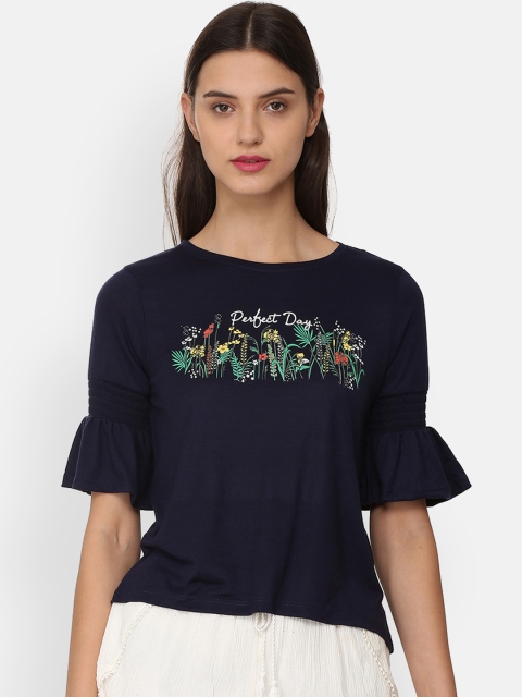 

People Women Navy Blue Printed Top