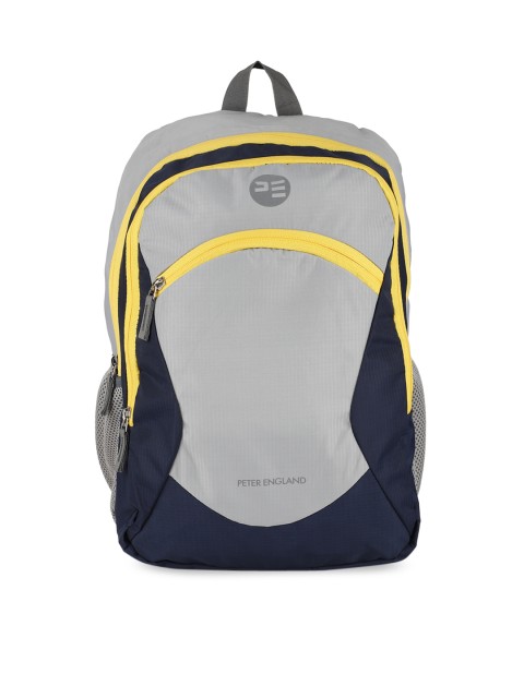 

Peter England Men Grey & Yellow Brand Logo Backpack