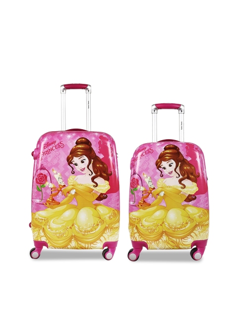 

HUMTY DUMTY Girls Set Of 2 Pink & Yellow Printed Belle Hard-Sided Trolley Suitcases