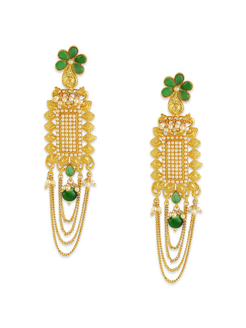 

AccessHer Green & Gold-Toned Floral Drop Earrings
