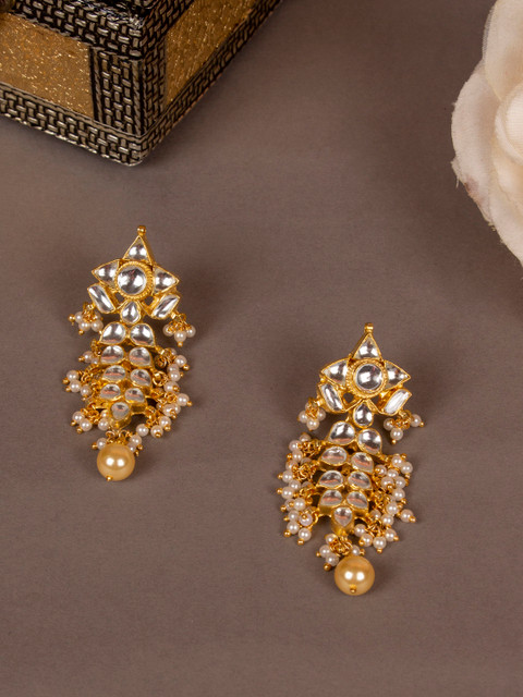 

AccessHer Gold-Plated & White Contemporary Drop Earrings