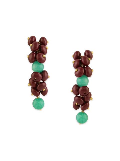 

AccessHer Maroon & Green Gold-Plated Contemporary Half Hoop Earrings