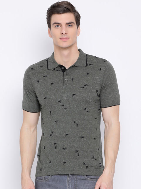 

Monte Carlo Men Olive Green & Black Printed Polo Collar T-shirt