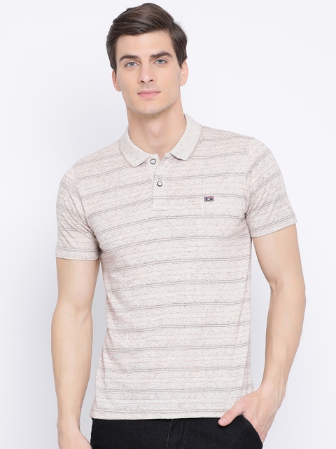 

Monte Carlo Men Beige Striped Polo Collar T-shirt