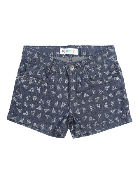 

POPPERS by Pantaloons Girls Blue Printed Regular Fit Denim Shorts