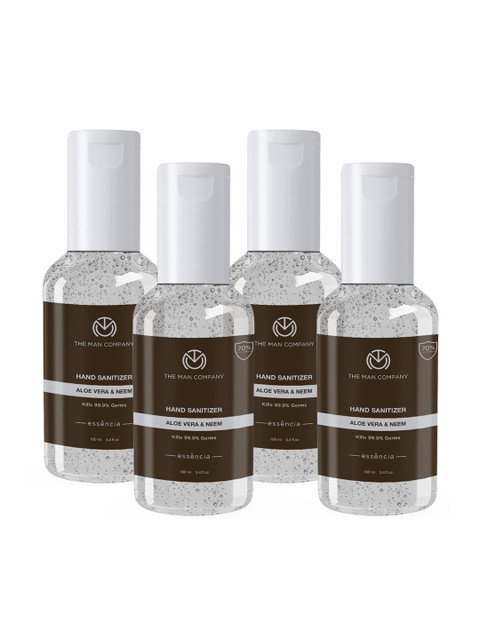 

The Man Company Pack of 4 Hand Sanitizer 70% Alcohol with Aloe vera and Neem 100 ml each, Transparent