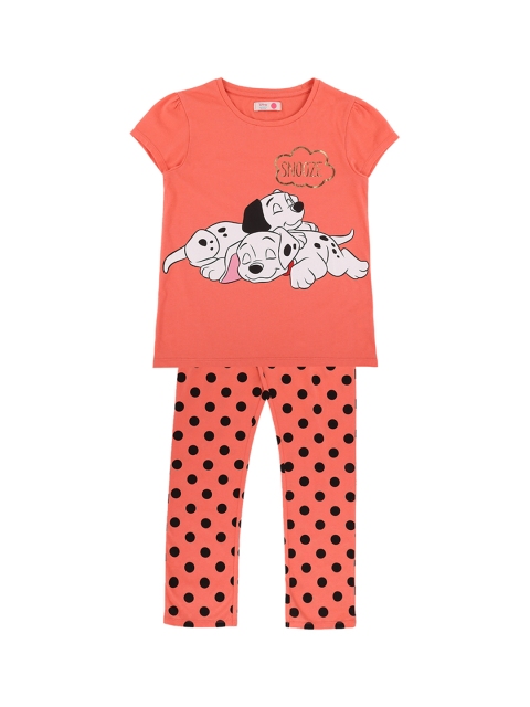 

Pantaloons Junior Girls Peach-Coloured & Black Printed Night suit