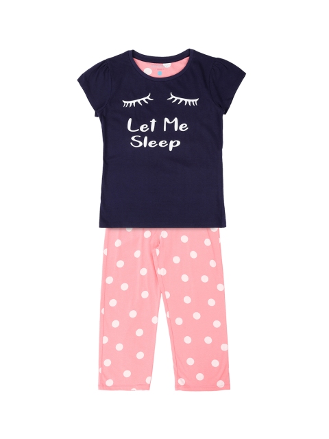 

Pantaloons Junior Girls Navy Blue & Pink Printed Night suit
