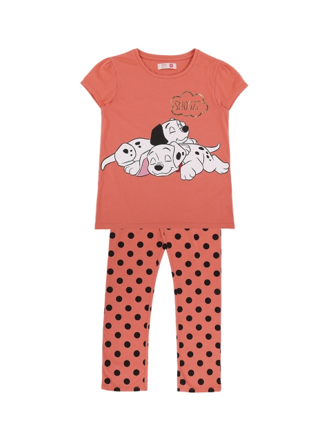 

Pantaloons Junior Girls Peach Printed T-shirt with Pyjamas