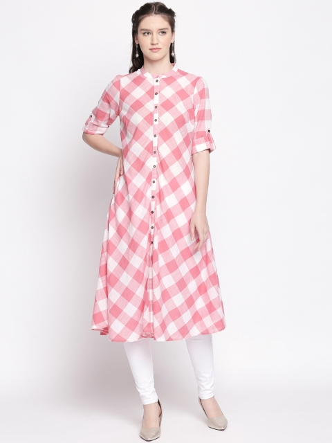 

RANGMANCH BY PANTALOONS Women Pink & White Checked A-Line Kurta