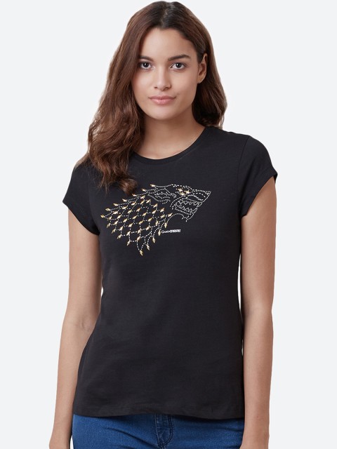 

Free Authority Women Navy Blue GOT Embellished Round Neck T-shirt