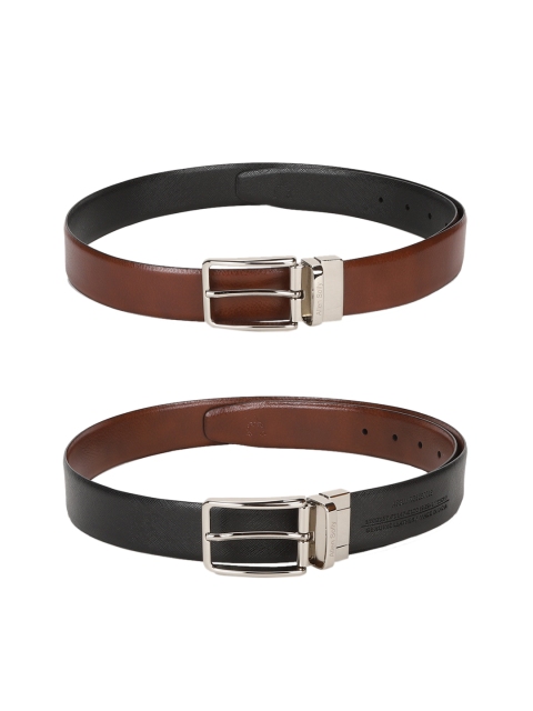 

Allen Solly Men Black & Brown Textured Leather Reversible Belt