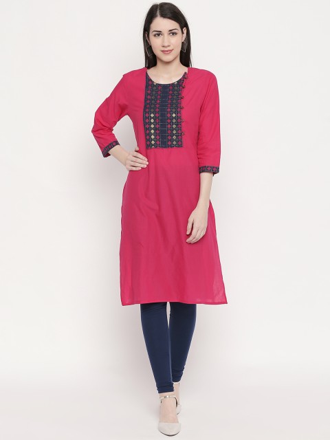 

RANGMANCH BY PANTALOONS Women Fuchsia Yoke Design Straight Kurta