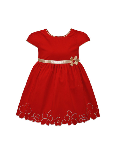 

Wish Karo Girls Red Embroidered Fit and Flare Dress
