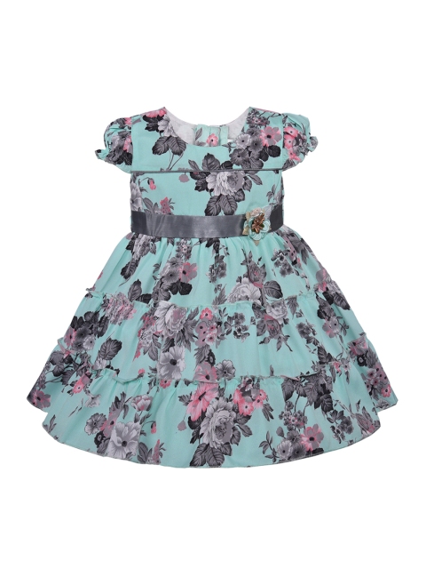 

Wish Karo Girls Blue & Grey Floral Printed Fit and Flare Dress
