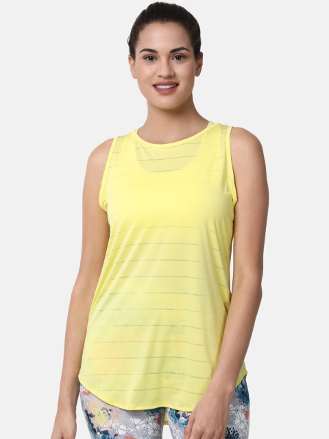 

Enamor Women Athleisure Yellow Self-Striped Relaxed Fit Workout Tank Top