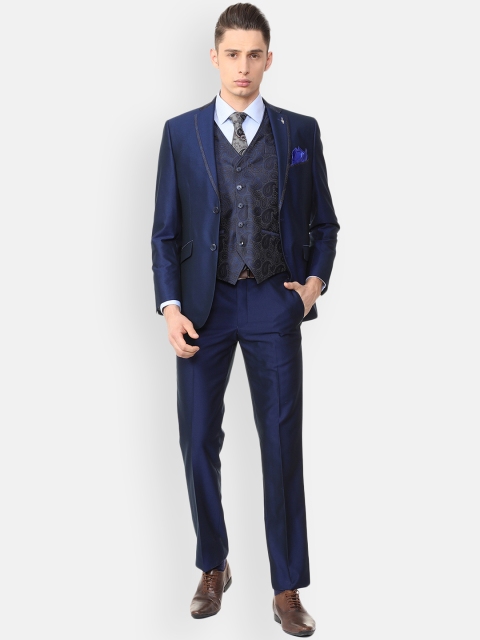 

Van Heusen Men Navy Blue Solid Single-Breasted Slim-Fit Party Three Piece Suit