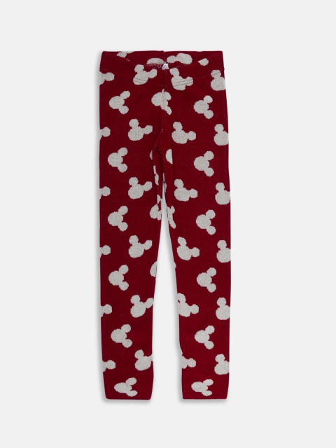 

POPPERS by Pantaloons Girls Red & White Mickey Mouse Self-Design Leggings