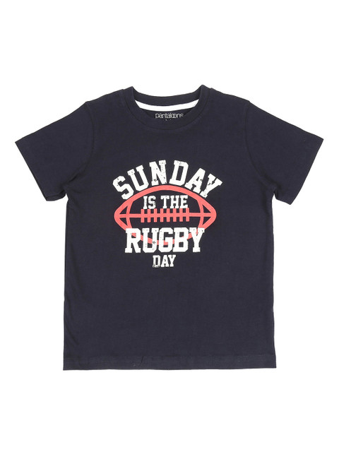 

CHALK by Pantaloons Boys Navy Blue Printed Round Neck Pure Cotton T-shirt