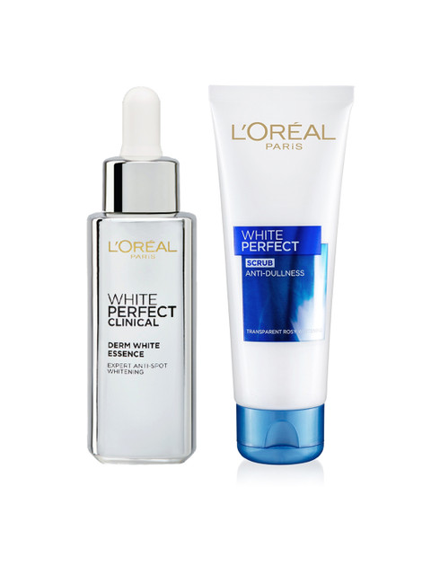 

L'Oreal Paris Pack of 2 Clinical Derm White Essence Face Serum & Anti-Dullness Scrub, Silver