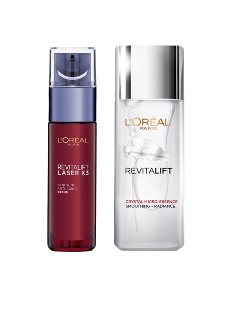 

L'Oreal Paris Pack of 2 Revitalift Laser X3 Anti-Ageing Face Serum & Micro-Essence Serum, Red