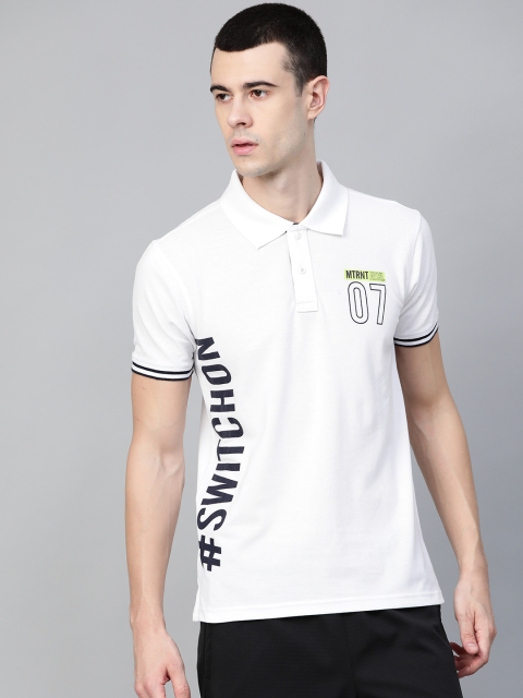 

M7 by Metronaut Men White & Black Printed Polo Collar T-shirt
