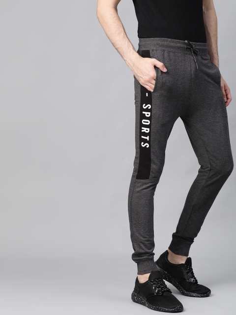 

M7 by Metronaut Men Charcoal Grey & White Printed Detail Joggers