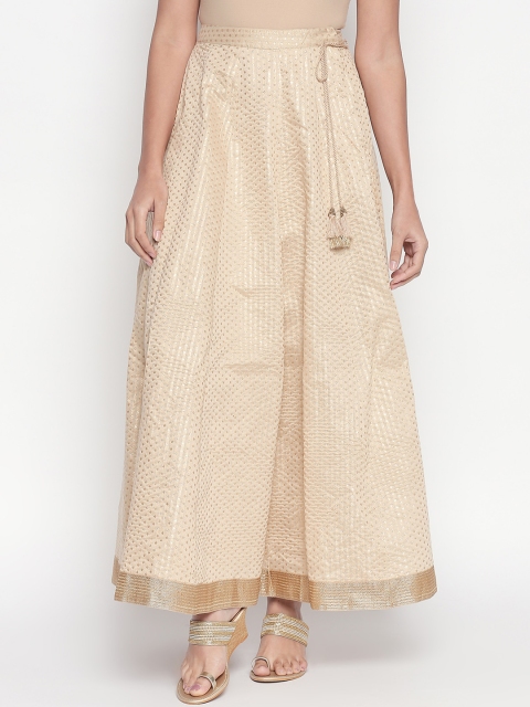 

AKKRITI BY PANTALOONS Women Beige & Gold-Toned Self Design Flared Maxi Skirt