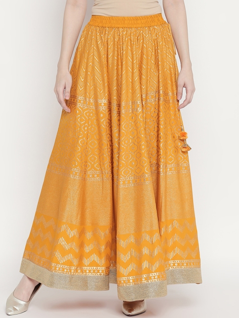 

AKKRITI BY PANTALOONS Women Mustard Yellow & Gold-Coloured Printed Flared Maxi Skirt