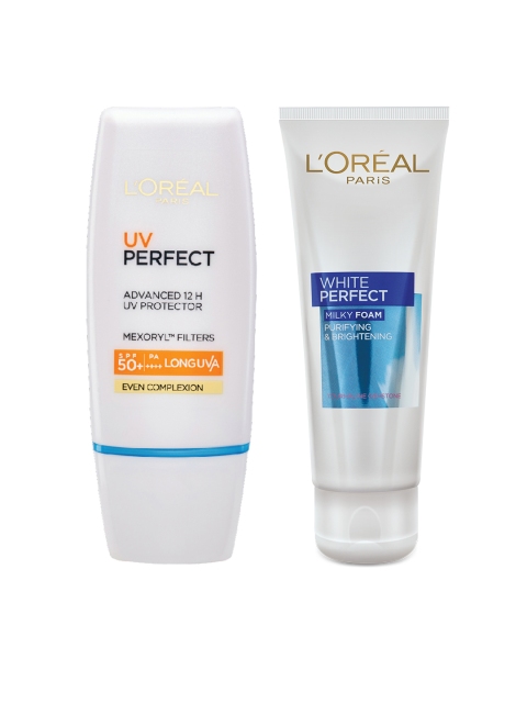 

L'Oreal Paris Pack of 2 UV Perfect 12H Long lasting Sunscreen & White Milky Facial Foam