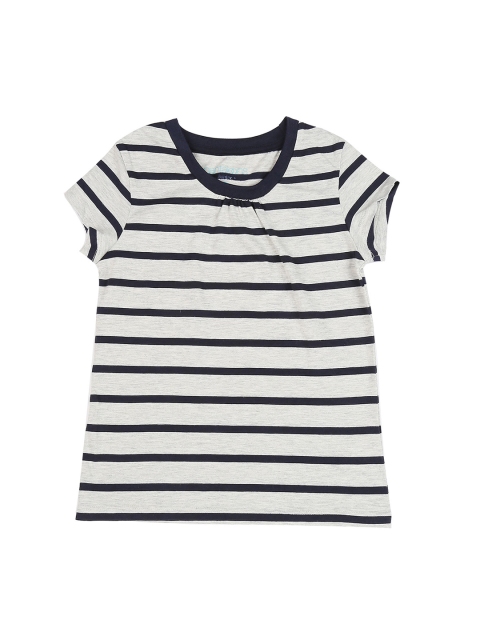 

CHALK by Pantaloons Girls Grey Black Striped Round Neck Pure Cotton T-shirt