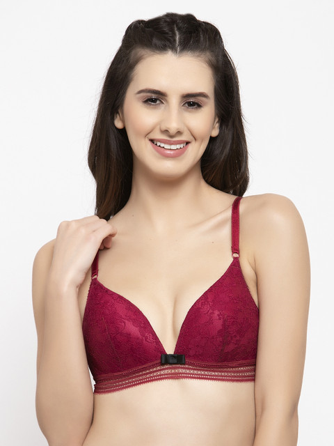 

PrettyCat Maroon & Black Lace Non-Wired Non Padded T-shirt Bra PC-BR-6011