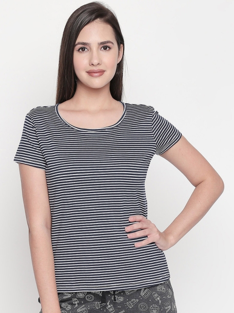 

Dreamz by Pantaloons Women Navy Blue & White Striped Lounge tshirt