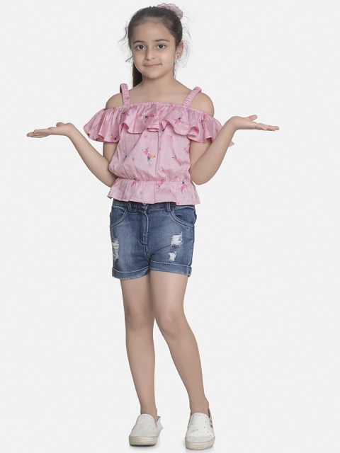 

StyleStone Girls Pink & Blue Printed Top with Shorts