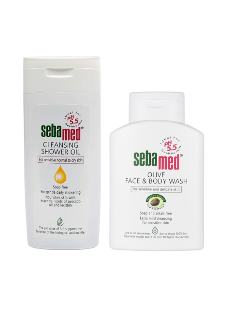 

Sebamed Set Of Cleansing Shower Oil & Olive Face Body Wash, White