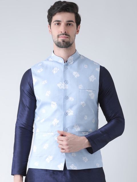 

DEYANN Men Blue & White Floral Printed Nehru Jacket