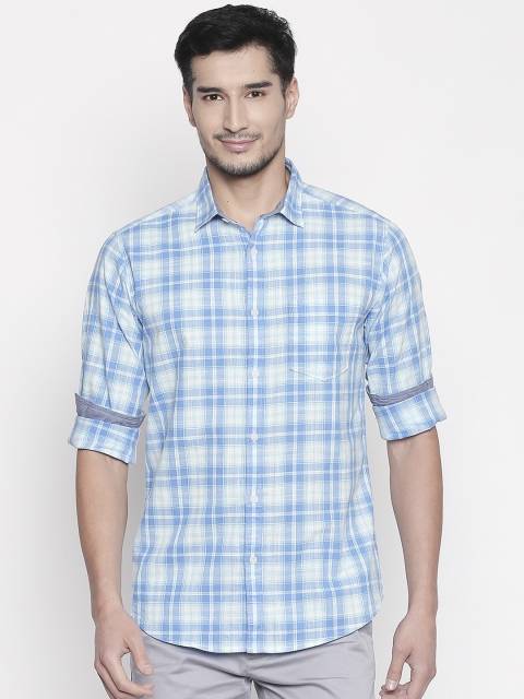 

BYFORD by Pantaloons Men Blue & White Slim Fit Checked Casual Shirt