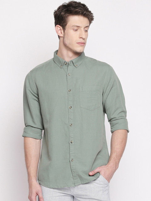 

BYFORD by Pantaloons Men Olive Green Regular Fit Solid Casual Shirt