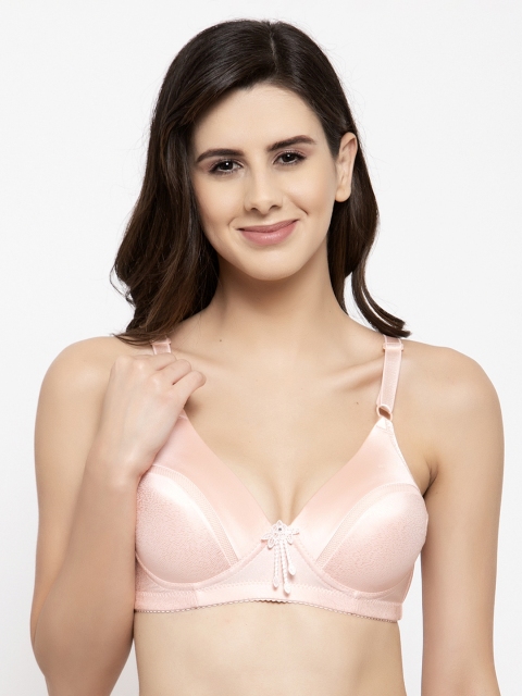 

Quttos Peach-Coloured Solid Non-Wired Non Padded T-shirt Bra QT-BR-4005