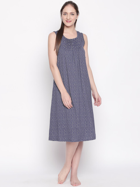 

Dreamz by Pantaloons Blue & White Floral Print Pure Cotton Sleep Shirt