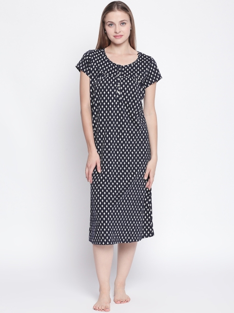 

Dreamz by Pantaloons Navy Blue & White Printed Nightdress