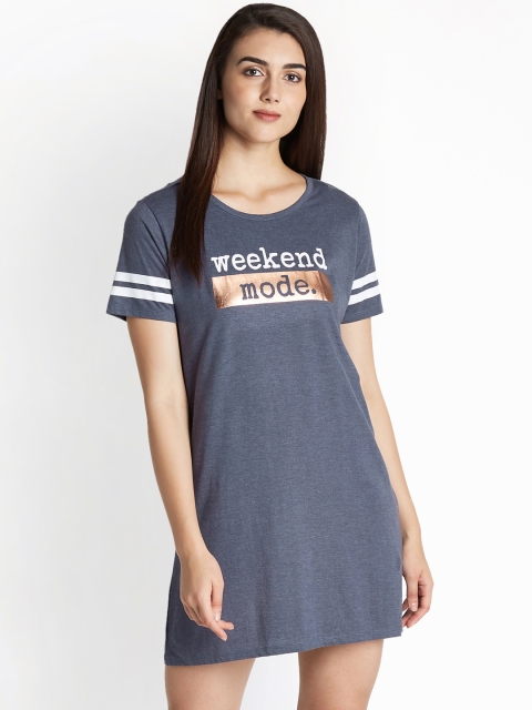 

Dreamz by Pantaloons Navy Blue Printed Nightdress