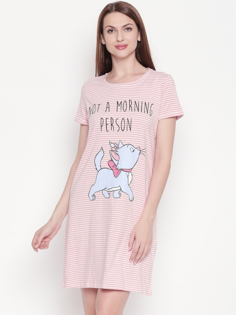 

Dreamz by Pantaloons Women Pink & White Striped Sleep Shirt
