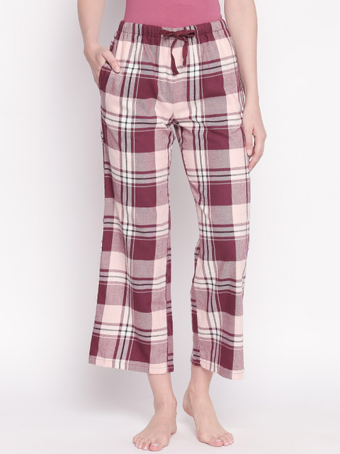 

Dreamz by Pantaloons Women Maroon & Pink Checked Lounge Pants