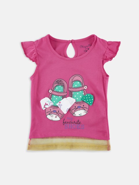 

Chirpie Pie by Pantaloons Girls Pink Printed Pure Cotton Top