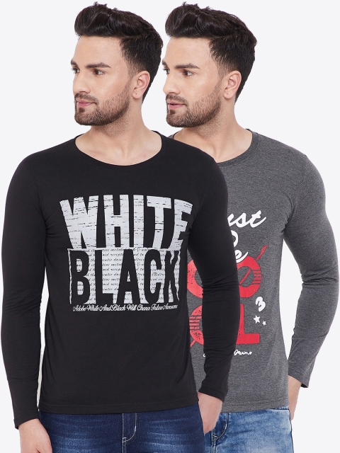

Adobe Men Pack Of 2 Black & Charcoal Grey Printed Round Neck T-shirt