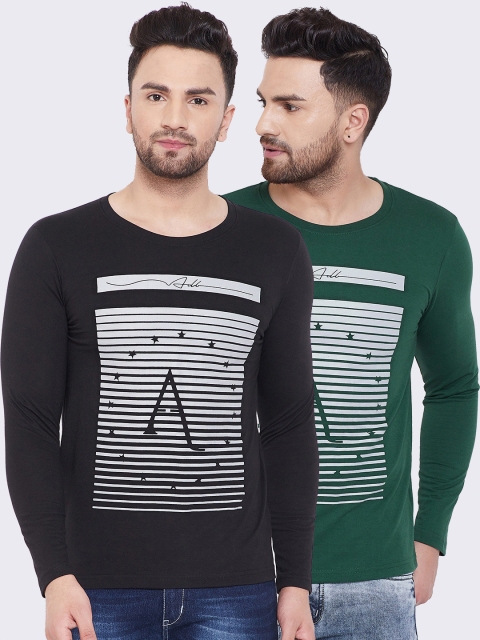 

Adobe Men Black & Green Pack Of 2 Striped Round Neck T-shirts