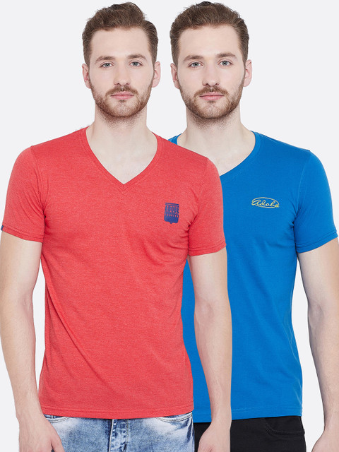 

Adobe Men Pack Of 2 Solid V-Neck T-shirt, Red