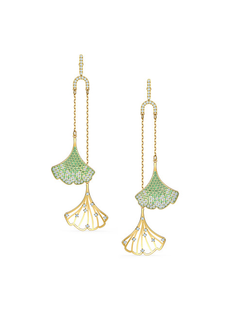 

SWAROVSKI Gold-Plated & Green Stunning Ginko Mobile Pierced Earrings